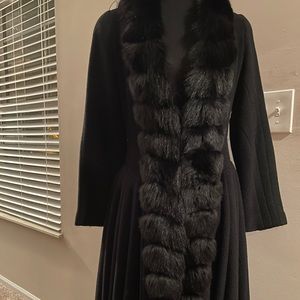 Black Wool Cashmere Coat Trimmed in Fox!